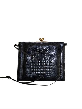 Vintage Croc-Embossed , Kiss-lock Top Closure Shoulder Bag